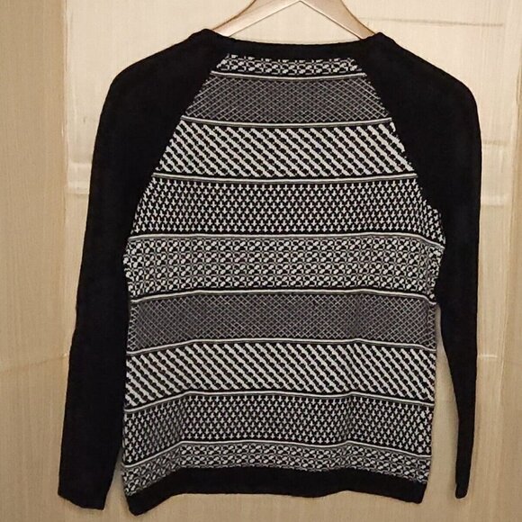 Talbots Womens Lambswool Blend Black White Crew Neck Sweater Medium - Picture 2 of 5